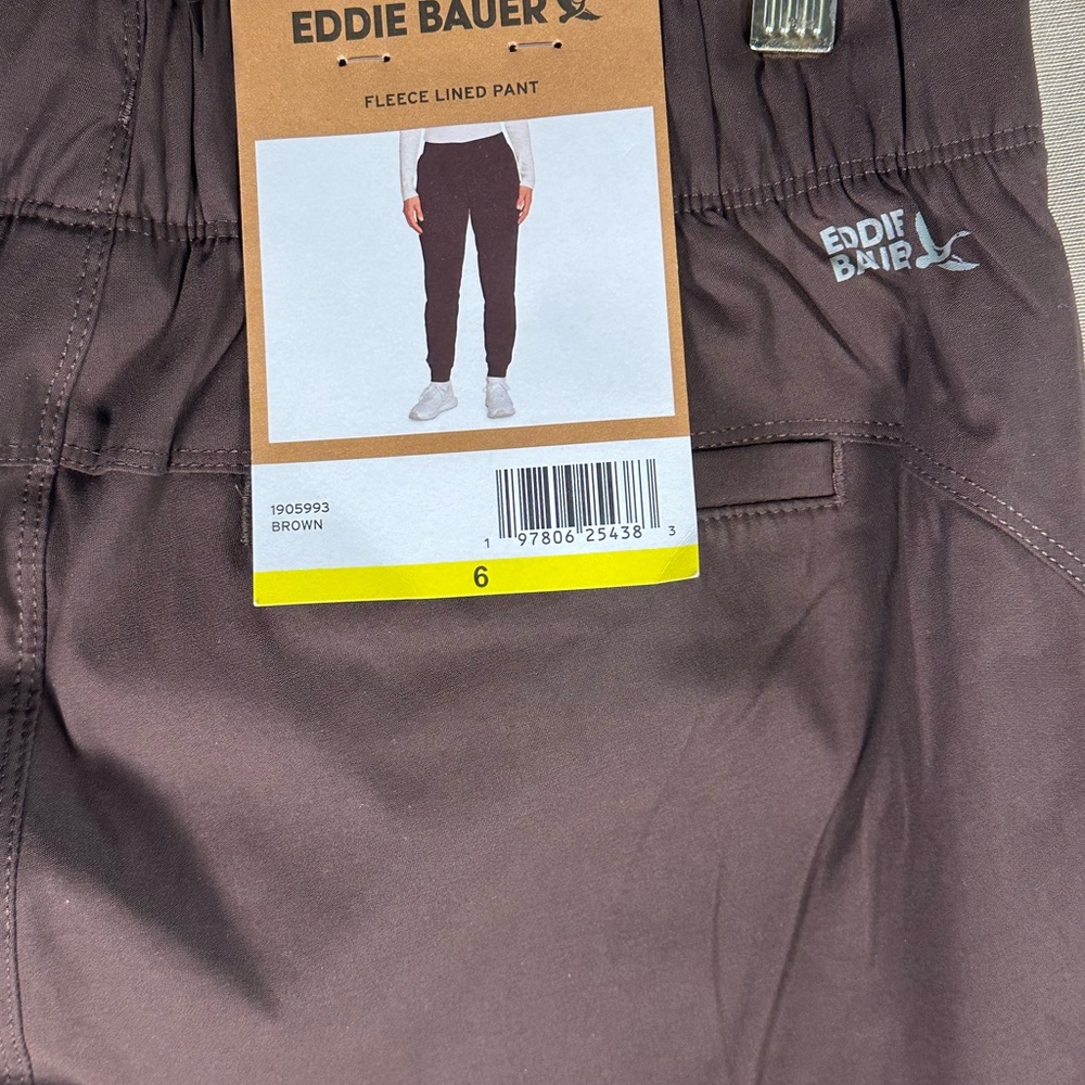 Eddie Bauer women’s brown Fleece Lined elastic waist jogger Pants drawstring - Picture 4 of 12